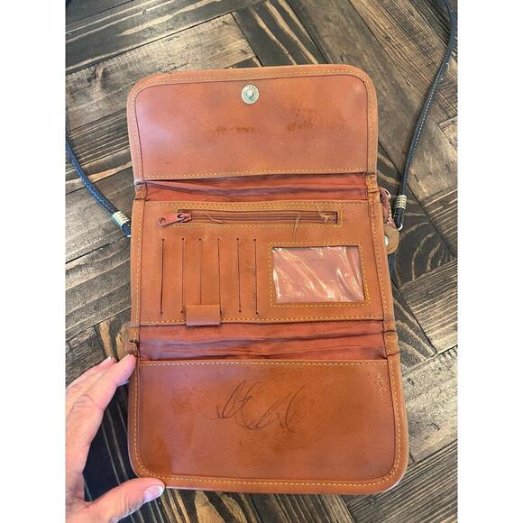 VTG Dooney & Bourke Pebble Leather Cross Body Wallet Purse Navy Trifold Flaws - Picture 7 of 10